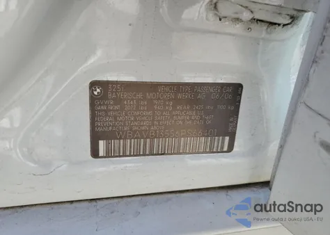 2006 BMW 325 I z USA, uszkodzony, nr VIN WBAVB13556PS66401